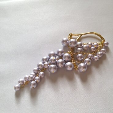 コットンパールのデザインイヤーフック　右耳用　ラベンダー