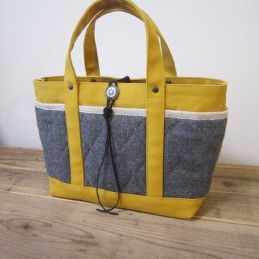 「wool tote」S　マスタード×ヘリンボーン