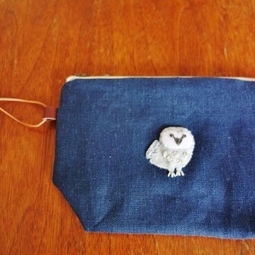 【再再販】ふくろうポーチ　ネイビー