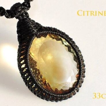 ★極美シトリンカット33ct★天然石黄水晶★宝石ジュエリーネックレス マクラメ編み
