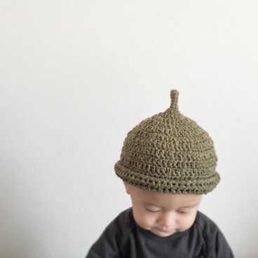 【受注製作】オーガニックコットンガラ紡糸ロールどんぐり帽子(カーキ)M