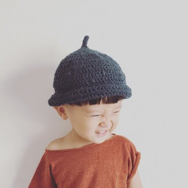 【受注製作】オーガニックコットンガラ紡糸ロールどんぐり帽子(ネイビー)M