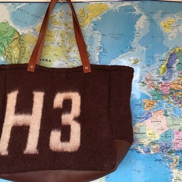 レザーとウールブランケットトートバッグ　ブラウン