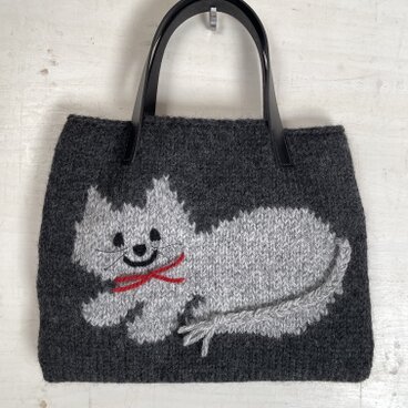ニットバッグ　ねこ　（チャコールグレー）