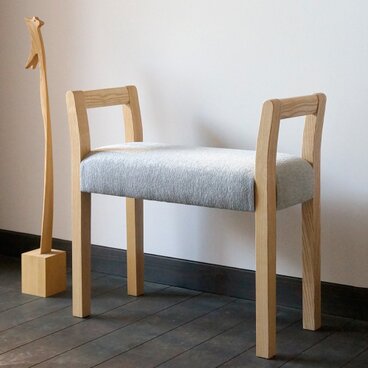 玄関スツール W-arm (ナチュラル×AN グレー)