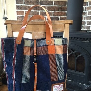 HarrisTweed×倉敷帆布パッチトート　ネイビー