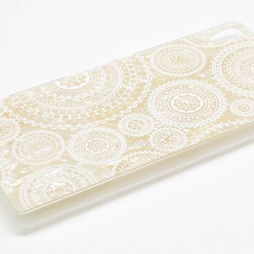 XperiaZ3／Z4／Z5ケース　天然貝仕様（クリアカバー・ホワイトレース）