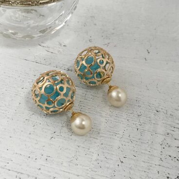 球体アクリルパーツピアス【ターコイズ】