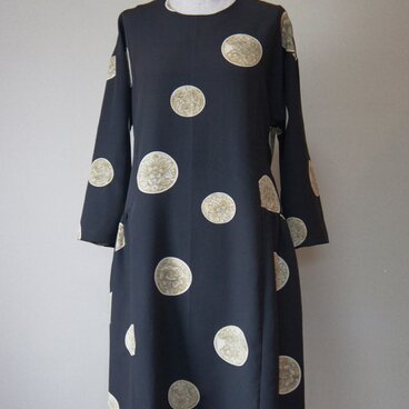 サイドギャザーワンピース（黒）／正絹羽織りリメイク