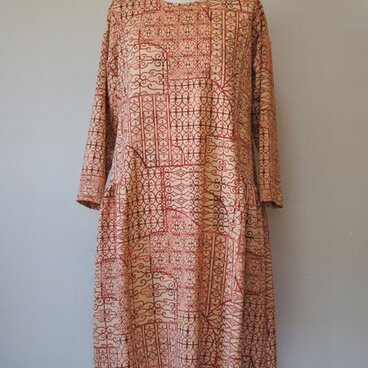 サイドギャザーワンピース（紅）／正絹羽織りリメイク