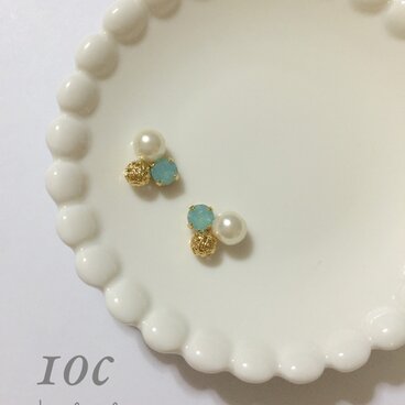 トリプルストーンピアス*Natural