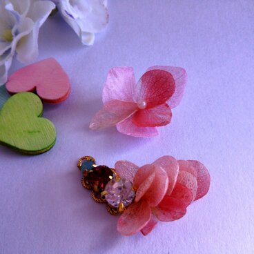 プリザーブドフラワー アジサイの翼イヤーカフス ピンク