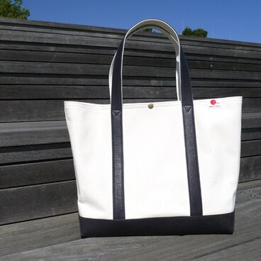 革と帆布のトートバッグ  スタンダードカラー (ネイビー)　【Large】