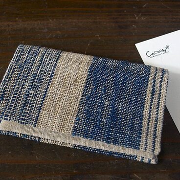 手織布の名刺入れ 琉球藍縞