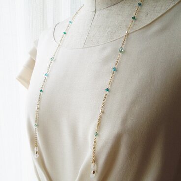 【受注製作】グラスチェーン・クリスタルステーション（グリーン）マスクホルダー仕様変更可