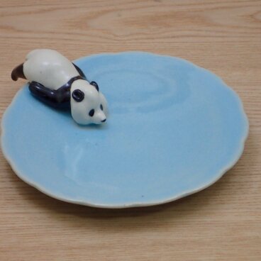 水青爆睡大熊猫輪花小皿−K