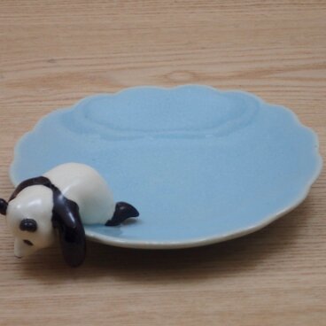 水青爆睡大熊猫輪花小皿−N