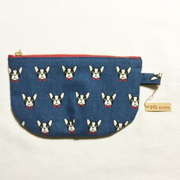 綿[ポーチ]フレンチブル 青