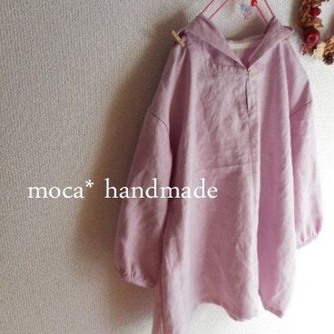 【受注製作/9.21再販売】W55リネンフード付き七分袖ブラウスプルオーバー★ピンクパープル