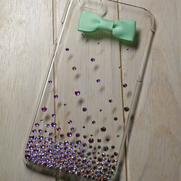 クリスタルABバブル&リボン☆iPhone6/6s ケース カバー☆スワロフスキー デコ