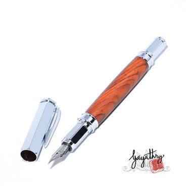 【父の日に】手作り 木製 高級 万年筆 磁石付きキャップ 中字 カートリッジ コンバーター 付き （ ココボロ クロム メッキ）