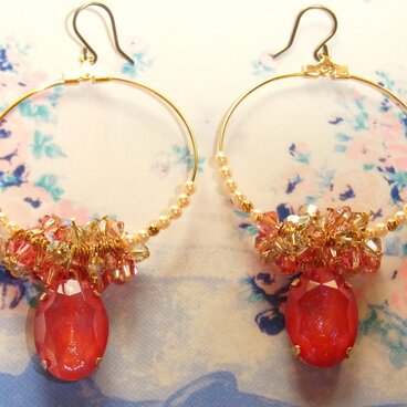 ジュエルフープピアス（ピンク）