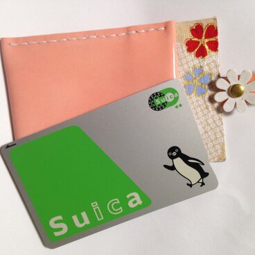 本革ピンクのエナメルパスケース