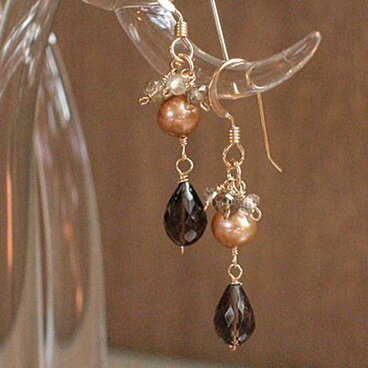 スモーキークォーツ＆淡水パールのピアス