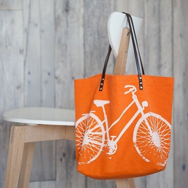 バイオウォッシュ帆布トートバッグ、自転車、タンジェリン