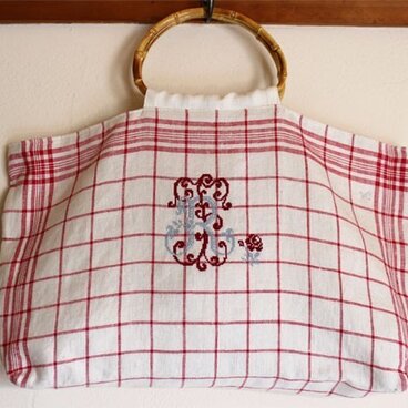 ヴィンテージリネンのマルシェバッグ