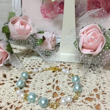 パステルブルー☆コットンパールブレスレット