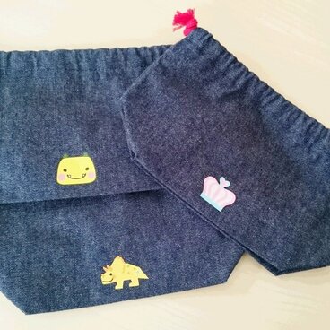 お弁当袋デニム生地　（赤：ティアラ）