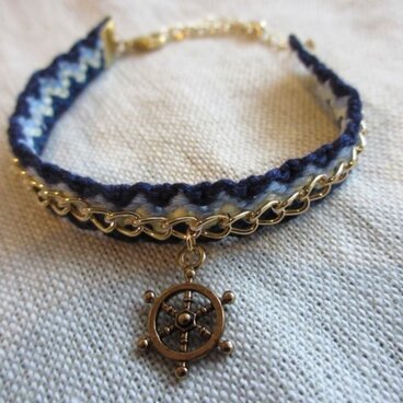 ミサンガブレスレット【ブルー＆いかりチャーム】