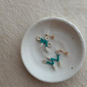 〖カクカクマルマル〗ピアス　青緑