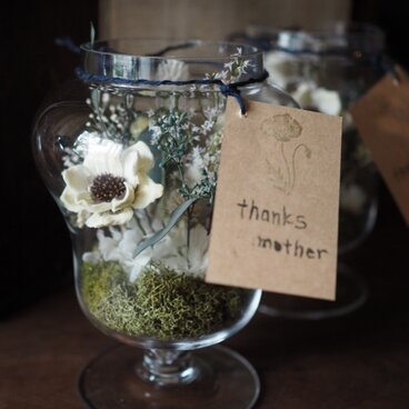 [母の日]　ガラス花器のテラリウム　ホワイト