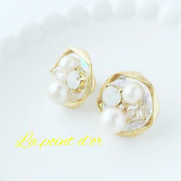 【受注製作】きらきら&コットンパール  ピアス