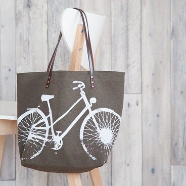 バイオウォッシュ帆布トートバッグ、自転車、ショコラ