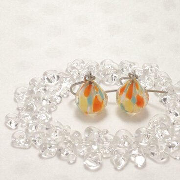 GLASS ＊ モザイクピアス(クリア地×マルチオレンジ系)【受注制作】