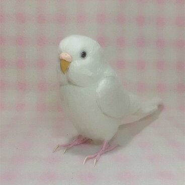 リアルサイズ♪ セキセイインコ アルビノ(濃い赤目）羊毛フェルト  ☆選べる鼻の色　受注作成　羊毛インコ　メモリアル