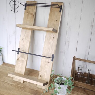 ラダー型アイアンガードブックスタンド／ブックシェルフ／マガジンラック【ダークウォルナット】