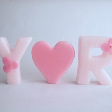 イニシャルcandle３点set＜ピンク・♡＞【受注製作】