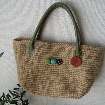 麻ひもスクエアー手提げＢａｇ・ポケット付き