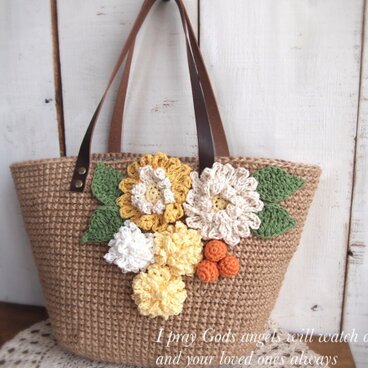 レザーハンドル麻ひもバック