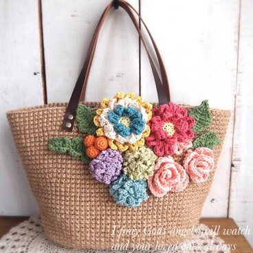 レザーハンドル麻ひもバック