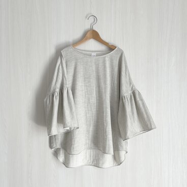 ギャザー袖プルオーバー_ダブルガーゼオーガニック綿100％_Light Heather Gray