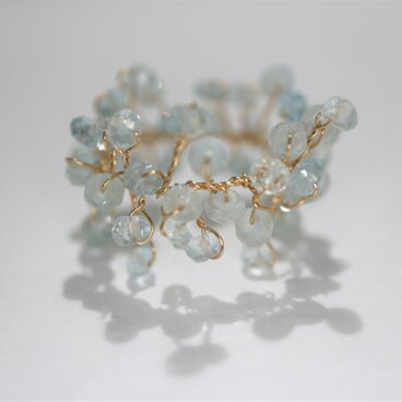 アクアマリンの波の花リング　Seaweed Aquamarine 14kgf