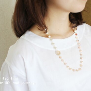 fairy★春色真珠とドイツビーズのミドルネックレス