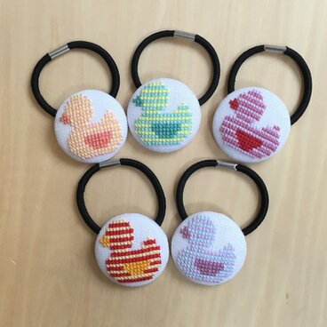 ボーダーあひるのしましま刺繍ヘアゴム