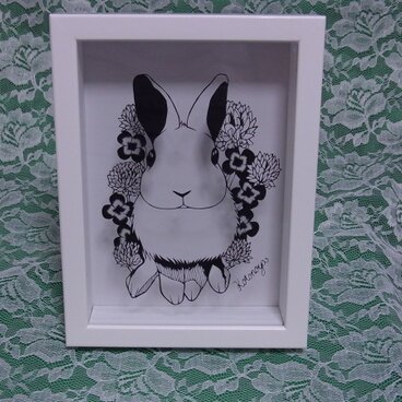 ＜切り絵原画＞シロツメクサとうさぎ