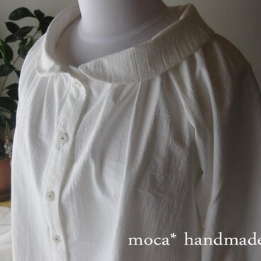 【受注製作/8.27再販売】ワッシャーコットンプチ襟ラグランスリーブブラウス★ホワイト